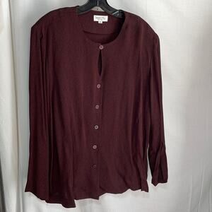 Tamotsu 2x deep burgundy black repeating print viscose blend vintage blouse euc